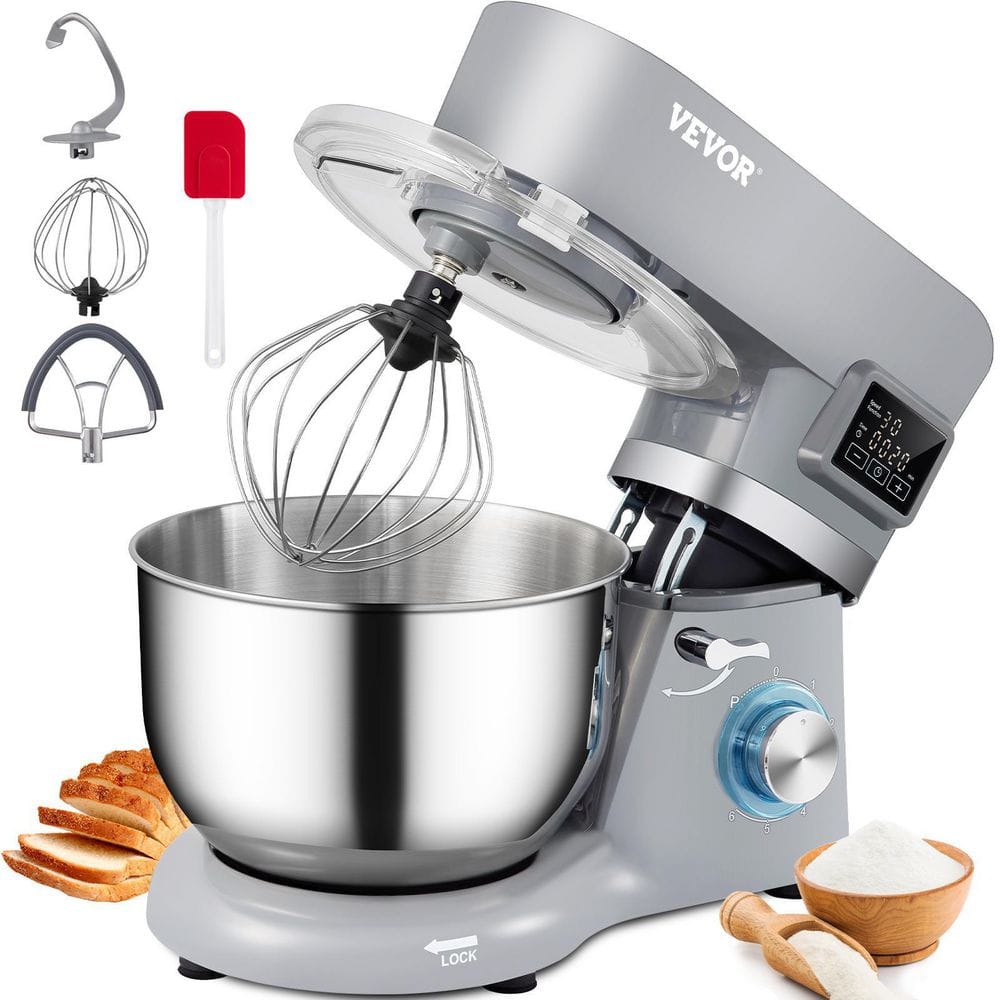 VEVOR Stand Mixer 660W Electric Dough Mixer with 6 Speeds LCD Screen Timing Food  Mixer with 5.8 Qt. Stainless Steel Bowl, Gray XRLLSJBJHHBDFN8Q4V1 - The  Home Depot
