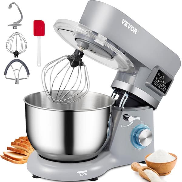 VEVOR Stand Mixer 660W Electric Dough Mixer with 6 Speeds LCD Screen Timing Food Mixer with 5.8 Qt. Stainless Steel Bowl, Gray