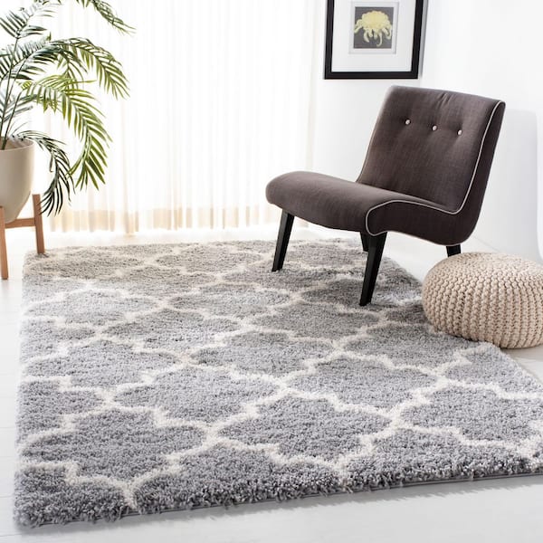Fontana Shag Gray/Cream 9 ft. x 12 ft. Quatrefoil Geometric Area Rug