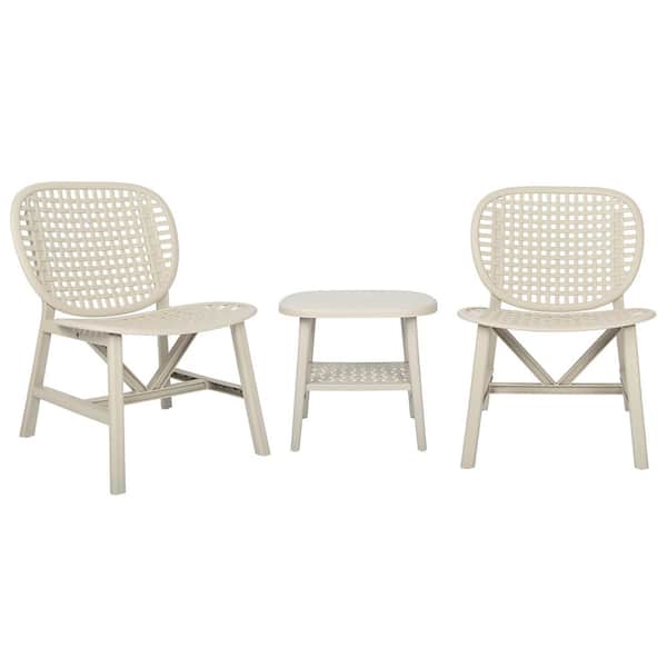 grossag 3 Piece White Polypropylene Outdoor Bistro Conversation Set with Open Shelf and Lounge Chairs with Widened Seat