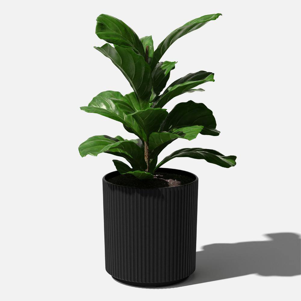 Black 20" Plastic-Stone Round Planter for Indoor/Outdoor
