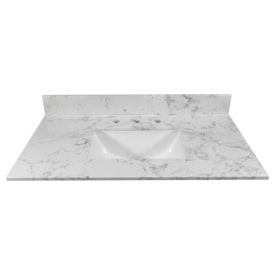 31 in. W x 22 in. D Marble Stone Bathroom Vanity Top in Carrara White with Ceramic Single Sink and Backsplash