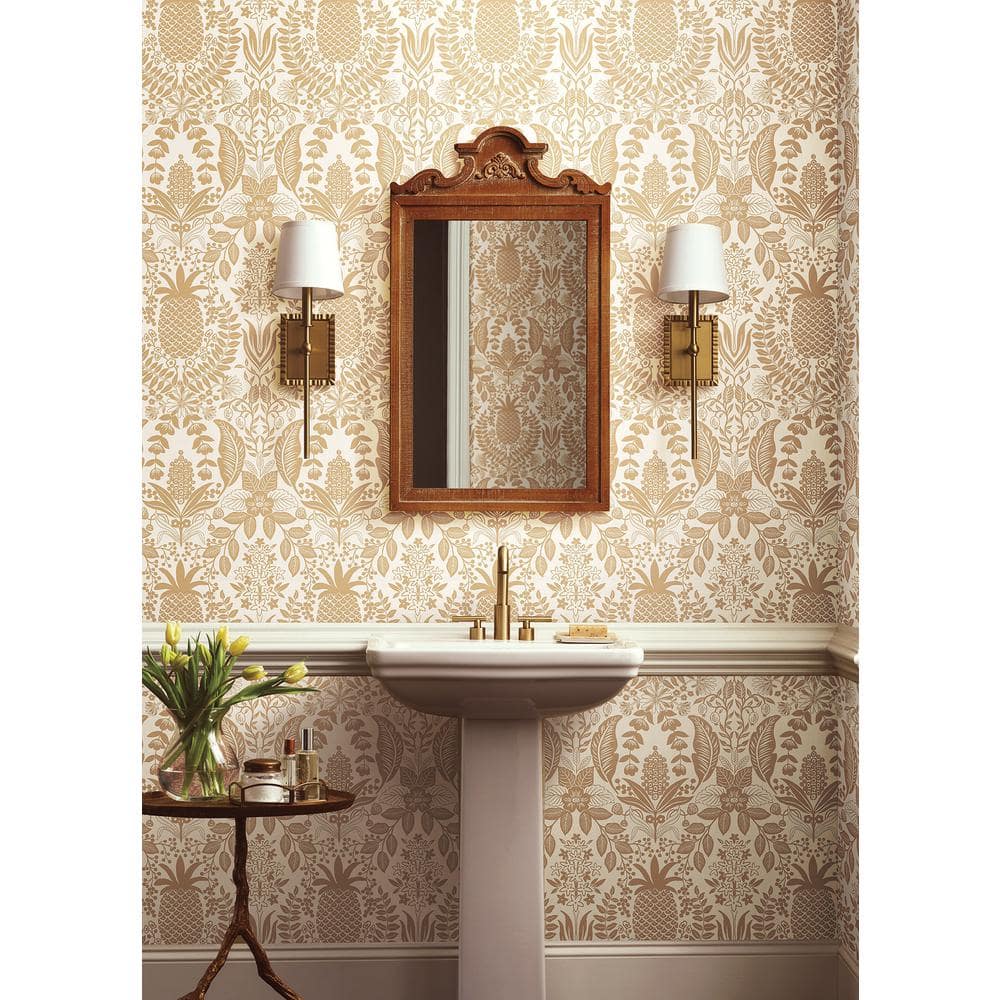 Gold and White Non-Pasted Washable Damask Wallpaper