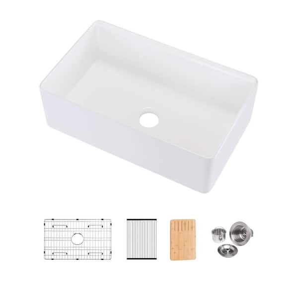 RAINLEX Fireclay 30 in. L x 20 in. W Workstation Farmhouse Apron Front Single Bowl Kitchen Sink With Accessories
