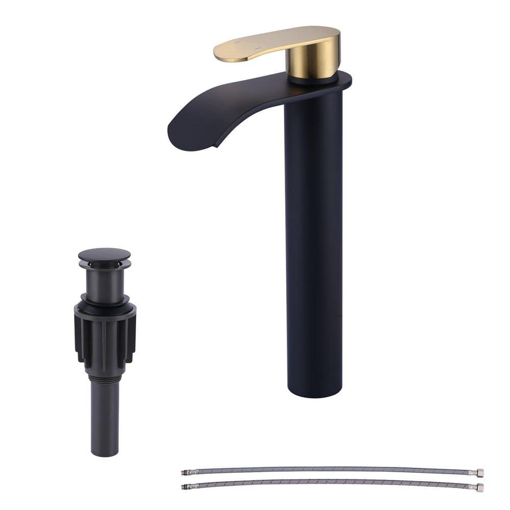 Waterfall Single Handle Single-Hole Bathroom Vessel Faucet in Gold and Black price history on PriceWatchPro