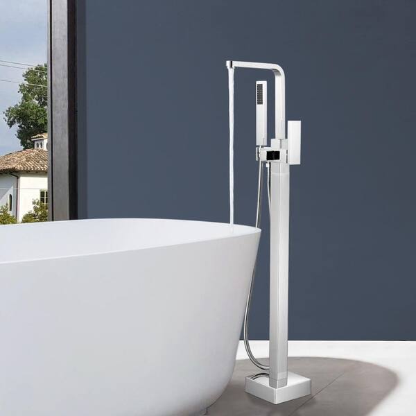 Satico Single-Handle Freestanding Tub Faucet with Hand Shower Floor Mount in Chrome