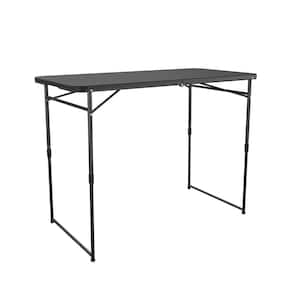 4 ft. Fold-in-Half Adjustable Height Indoor/Outdoor Utility Table, Black