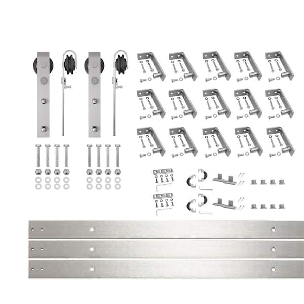 20 ft. /240 in. Brushed Nickel Ceiling Mount Non-Bypass Sliding Barn Door Track and Hardware Kit for Double Doors