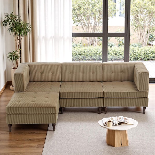 Uixe 98.01 in. Square Arm 4-piece Corduroy L-Shaped Sectional Sofa