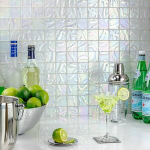 Marina Iridescent Squares White 11.75 in x 11.75 in. x 8 mm Glass Mosaic Wall Tile