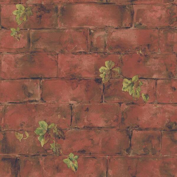 The Wallpaper Company 10 in. x 8 in. Red Earth Tone Ivy and Brick Wallpaper Sample