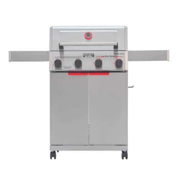 Mesa 4-Burner Propane Gas Grill in Stainless Steel with Broil Zone, and Dual Folding Side Shelves