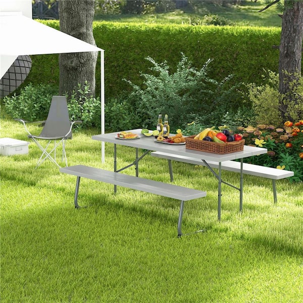 Costway 72 Gray Rectangle Metal Picnic Tables Seats with