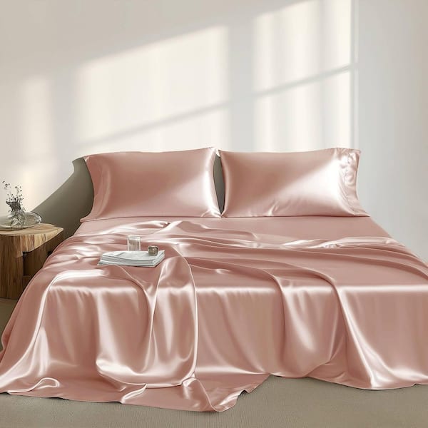 Madison Park Satin 6-Piece Blush Solid Polyester Full Luxury Sheet Set