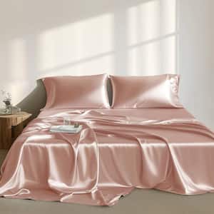 Satin 6-Piece Blush Solid Polyester Queen Luxury Sheet Set