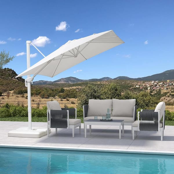 8 ft. Square Outdoor Patio Cantilever Umbrella White Aluminum Offset 360° Rotation Umbrella in White