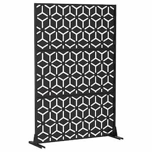 3.92 ft. x 6 ft. Outdoor and Indoor Freestanding Metal Flat Framed Privacy Screen, Fence Panels in Black