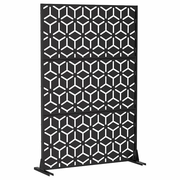 3.92 ft. x 6 ft. Outdoor and Indoor Freestanding Metal Flat Framed Privacy Screen, Fence Panels in Black