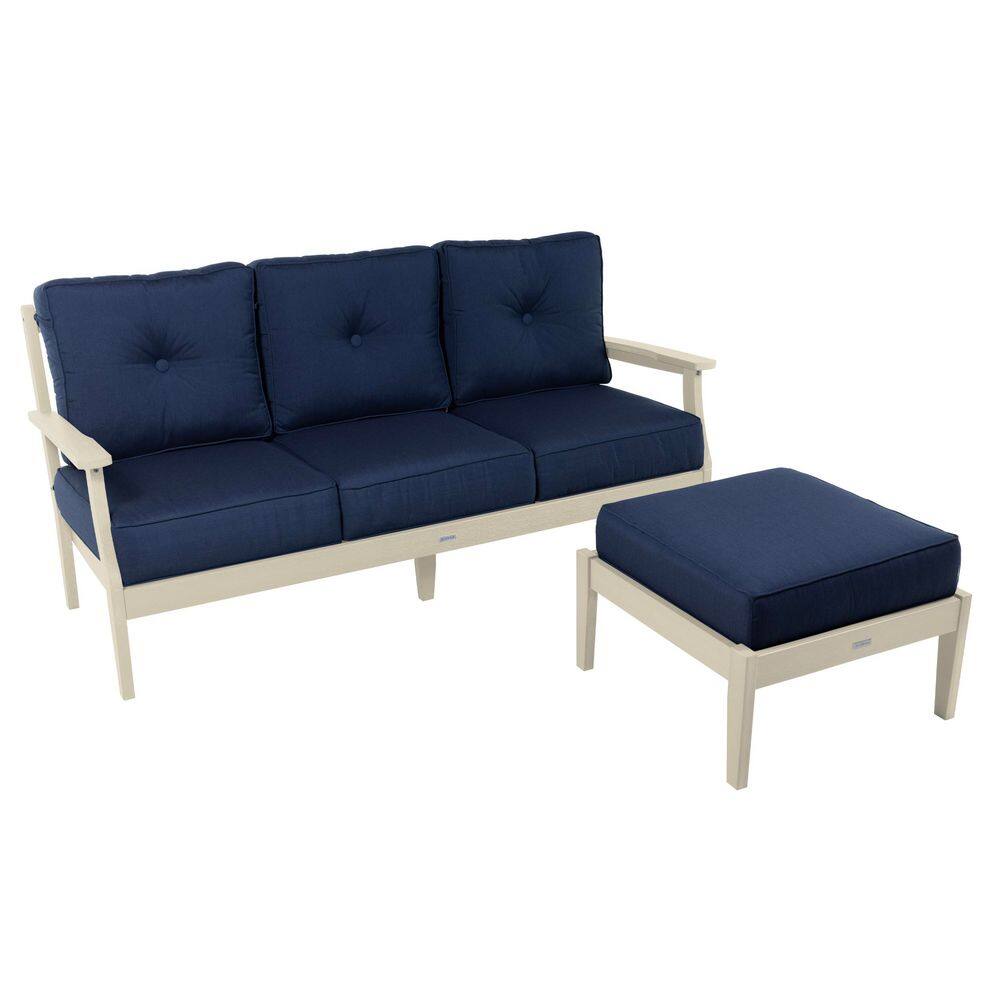 Lehigh 2Pc Whitewash Recycled Plastic Outdoor Deep Seating Sofa / Couch Ottoman Set with Sunbrella Indigo Cushions price history on PriceWatchPro