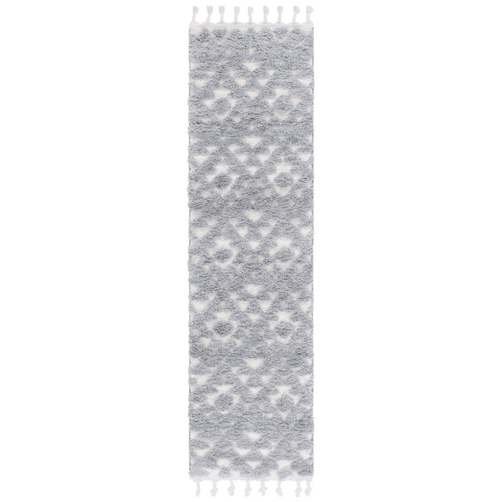 Moroccan Tassel Shag Gray/Ivory 2 ft. x 8 ft. High-Low Geometric Fringe Runner Rug price history on PriceWatchPro
