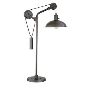 33 in. Gray Industrial Integrated LED Bedside Table Lamp with Gray Metal Shade
