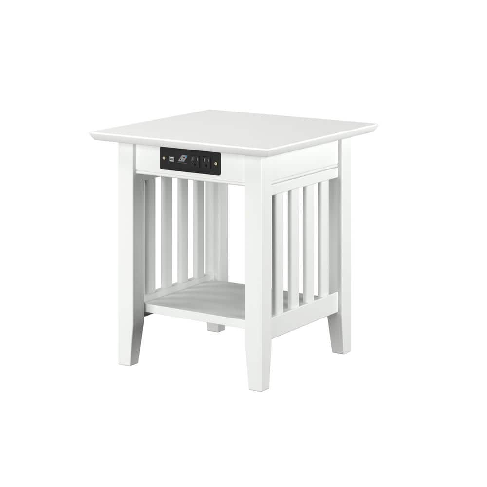 White Mission End Table with Charging Station