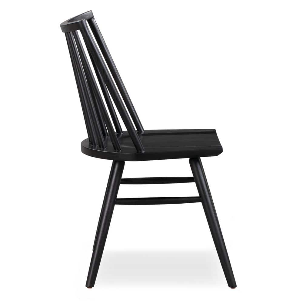 Black High Back Solid Wood Slat Dining Chair