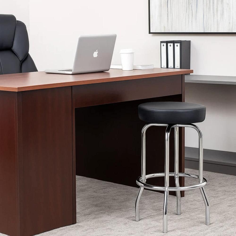 Vinyl Footrest Ergonomic Office Stool in Black and Chrome
