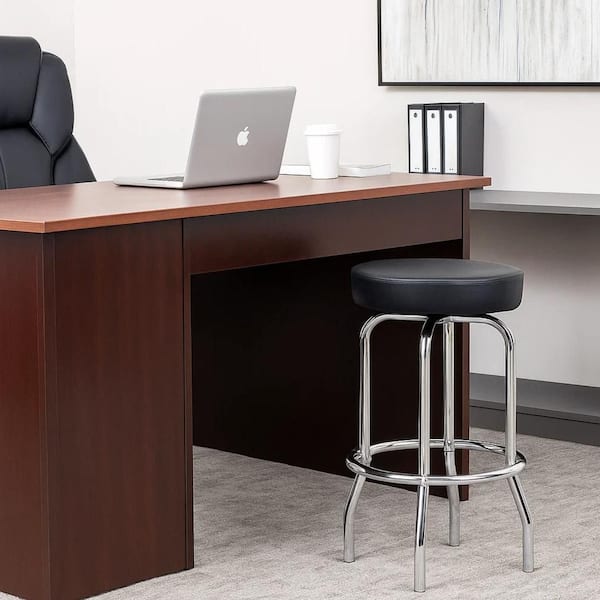 Vinyl Footrest Ergonomic Office Stool in Black and Chrome