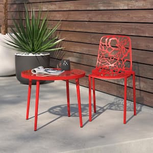 Aluminum Outdoor Patio Stackable Dining Chairs Devon Collection in Red