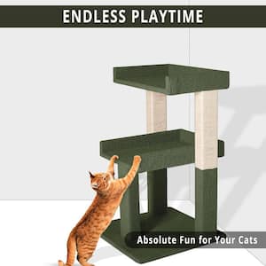Green Cat Tree for Large Cats, Cat Tower for Large Cats, Cat Activity with Scratching Post, 2 Level Cat Play Perch