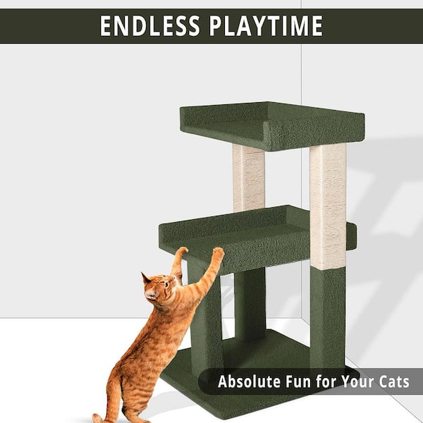 HOMESTOCK Green Cat Tree for Large Cats, Cat Tower for Large Cats, Cat Activity with Scratching Post, 2 Level Cat Play Perch