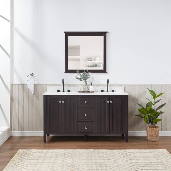 Aberdeen 60 in. W x 22 in. D x 35 in. H Double Bath Vanity in Espresso with White Carrara Marble Top with White Sinks