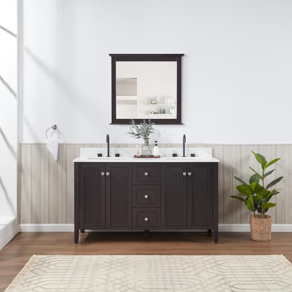 Ella Lille 60 in. W x 22 in. D x 35 in. H Double Sink Bath Vanity in Espresso with Solid White Quartz Top