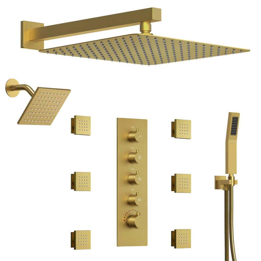 15-Spray Fixed and Handheld Shower Head with 16 in. Wall Mount Dual Shower Heads in Brushed Gold price history on PriceWatchPro