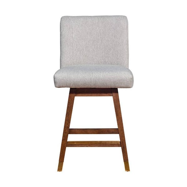 HomeRoots 26 in. Taupe and Brown High Back Wood Bar Chair with Upholstery Seat