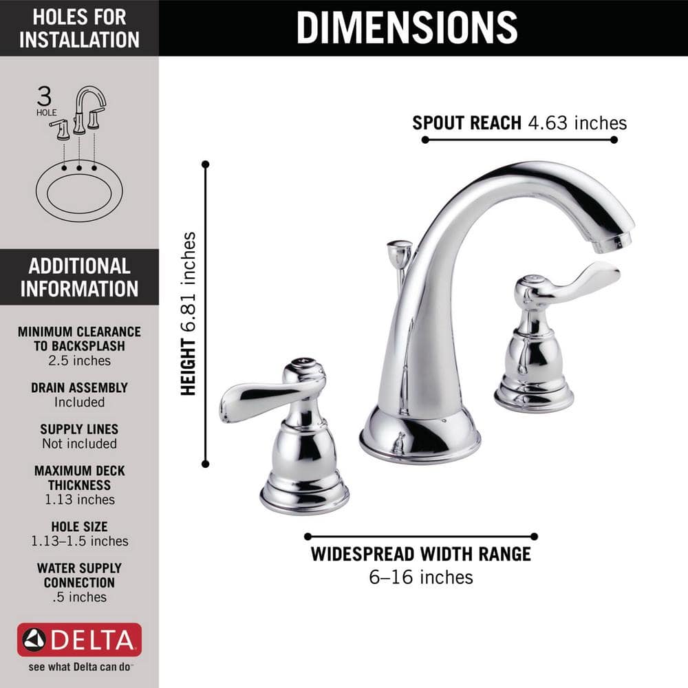 Windemere Polished Chrome 2-Handle Widespread Bathroom Faucet