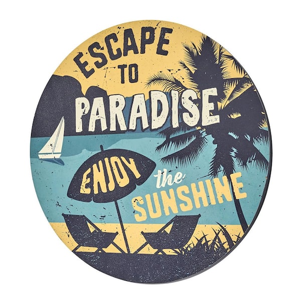 American Art Decor Escape to Paradise Round MDF Wall Plaque 20 in. x 20 in. Vintage Home Bar Decor, Multi-Colored