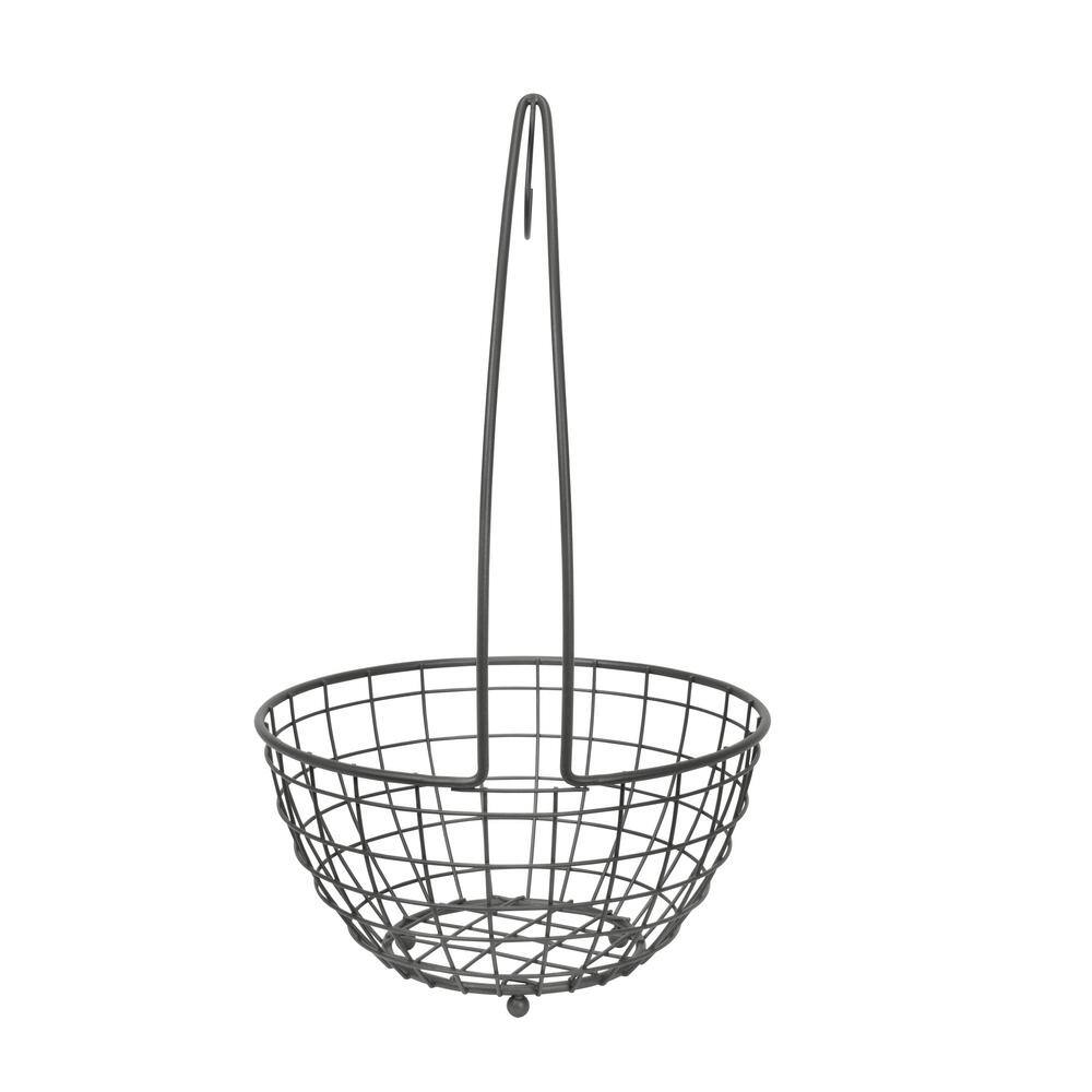Industrial Gray Steel Round Fruit Basket with Banana Hook