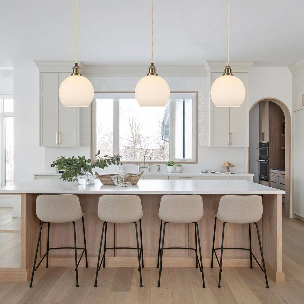 7.87 in. 1-Light Brass Plug in Pendant Light Fixture with Milky White Glass Shade and Dimmable Switch price history on PriceWatchPro