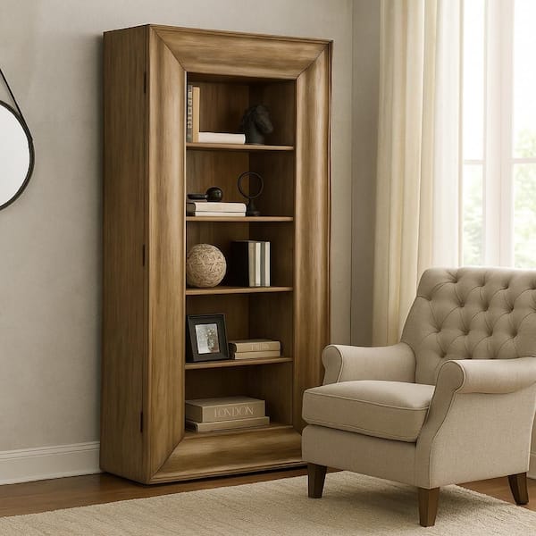 Selo Natural Brown 78.74 in. H Tall Curio Accent Cabinet with 6 Shelves