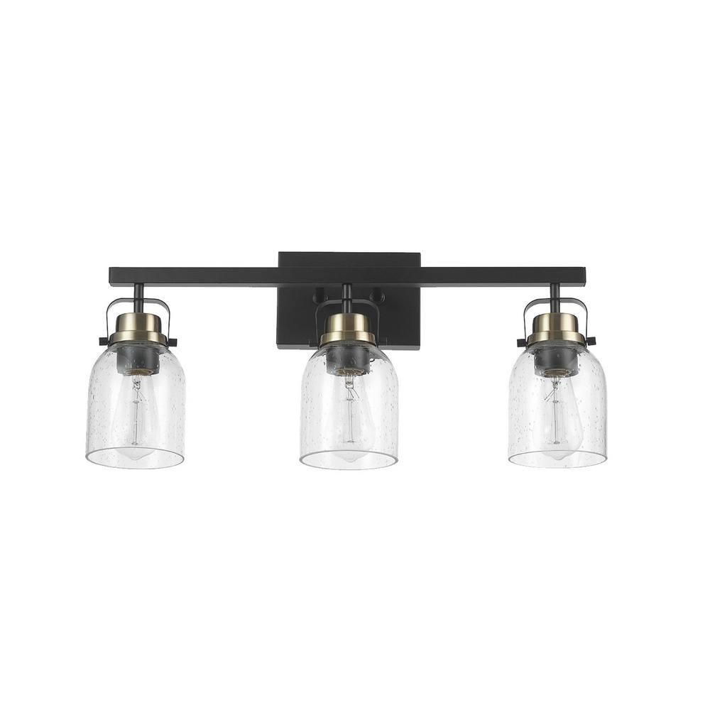 Rockhampton 24 in. 3-Light Matte Black Vanity Light with Matte Brass Accent