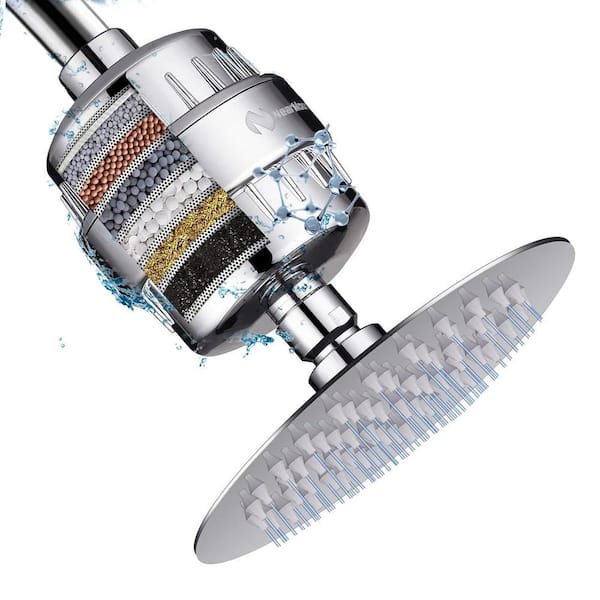 6 in. 15-Stage Shower Head Filter, Water Filter CartridgeHigh Pressure Filtered Showerhead for Hard Water, Chrome