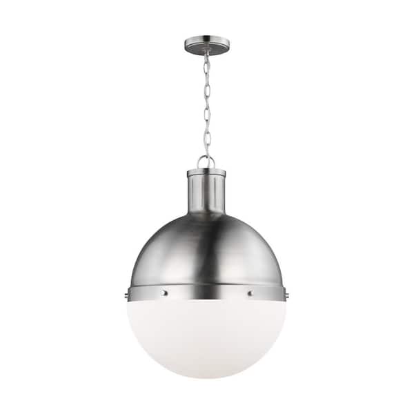 Generation Lighting Hanks 1-Light Brushed Nickel Large Globe Pendant Light with Smooth White Glass Shade