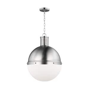 Hanks 1-Light Brushed Nickel Large Globe Pendant Light with Smooth White Glass Shade