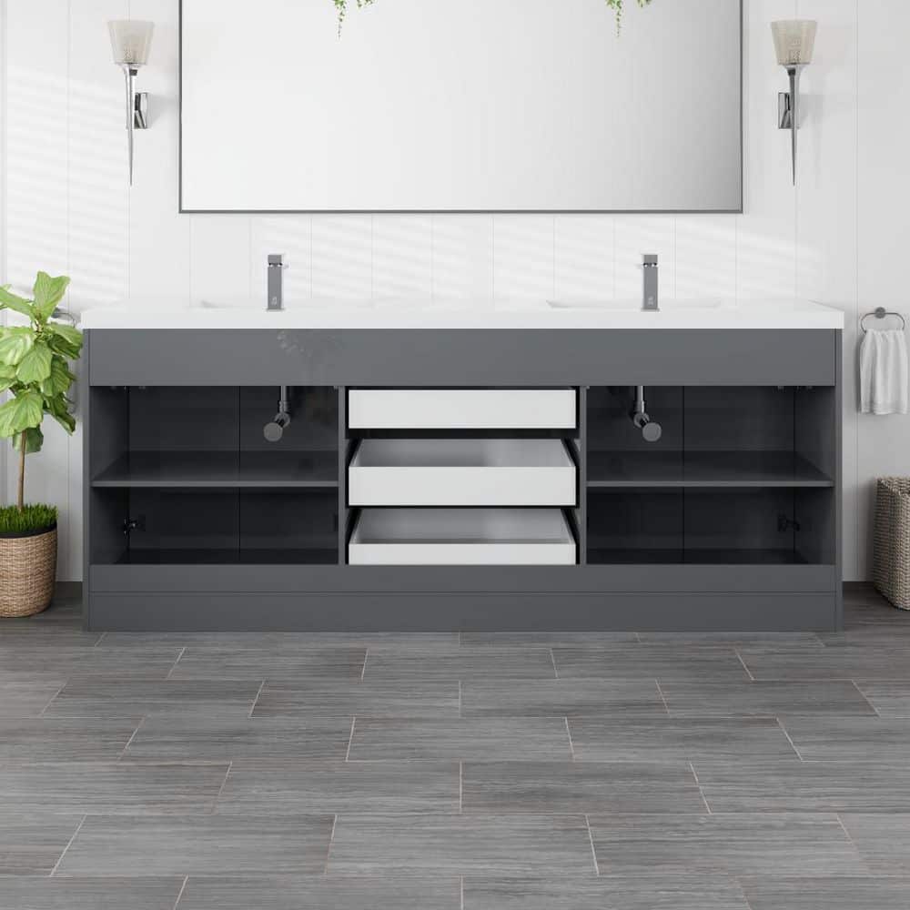 Eviva Lugano 84" Gray Modern Freestanding Double Sink Vanity with Acrylic Top