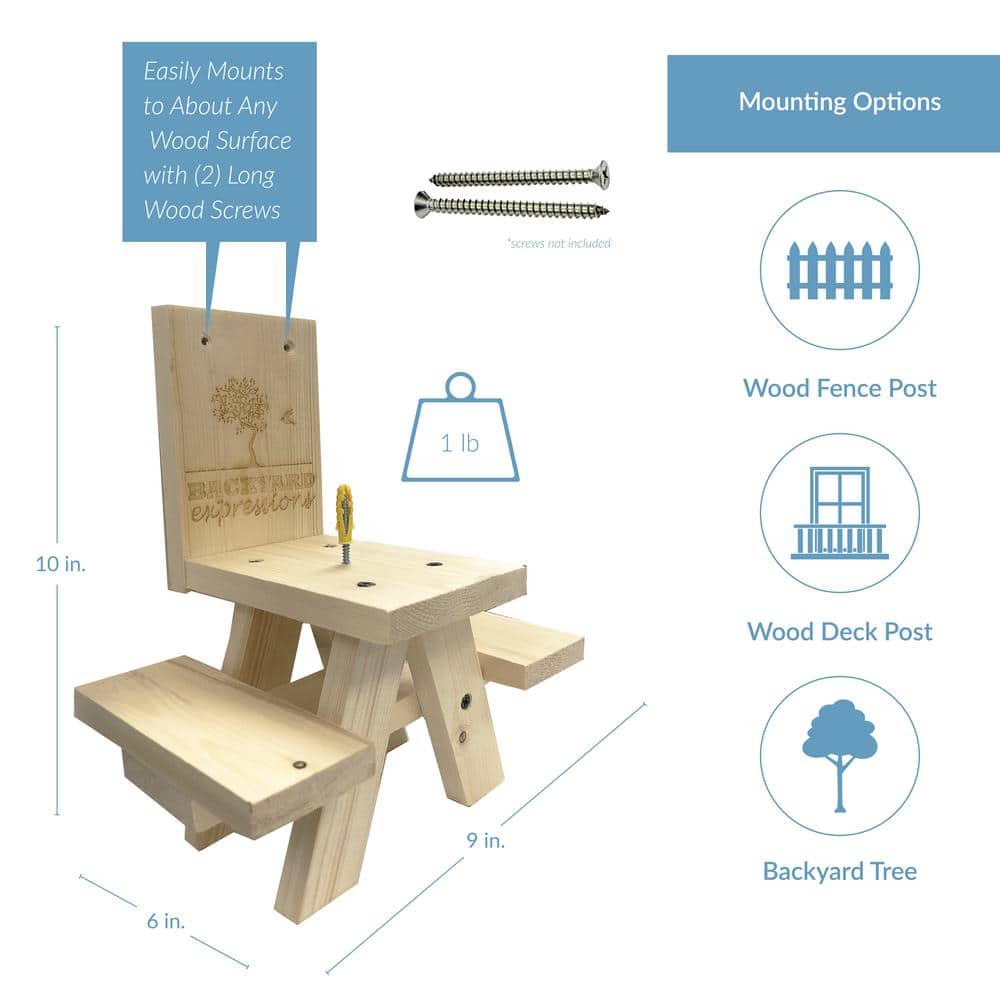 Light Brown Pine Wood Outdoor Squirrel Feeder Picnic Table