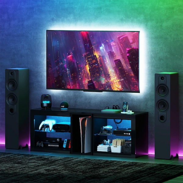 Modern TV Stand with LED Lights and Power Outlets for 55 in. 51 in. High Gloss Entertainment Center