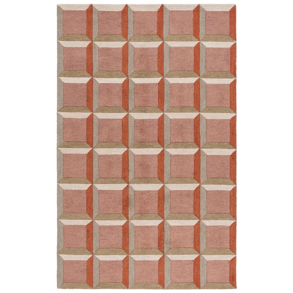 Handmade Pink and Beige Geometric Wool Area Rug, 5' x 8'