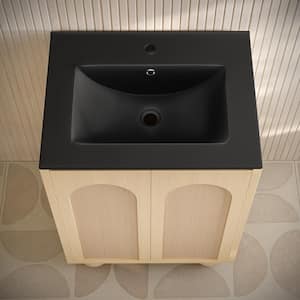 Plaisir II 24" Freestanding Bathroom Vanity in Natural Oak with Black Sink Top